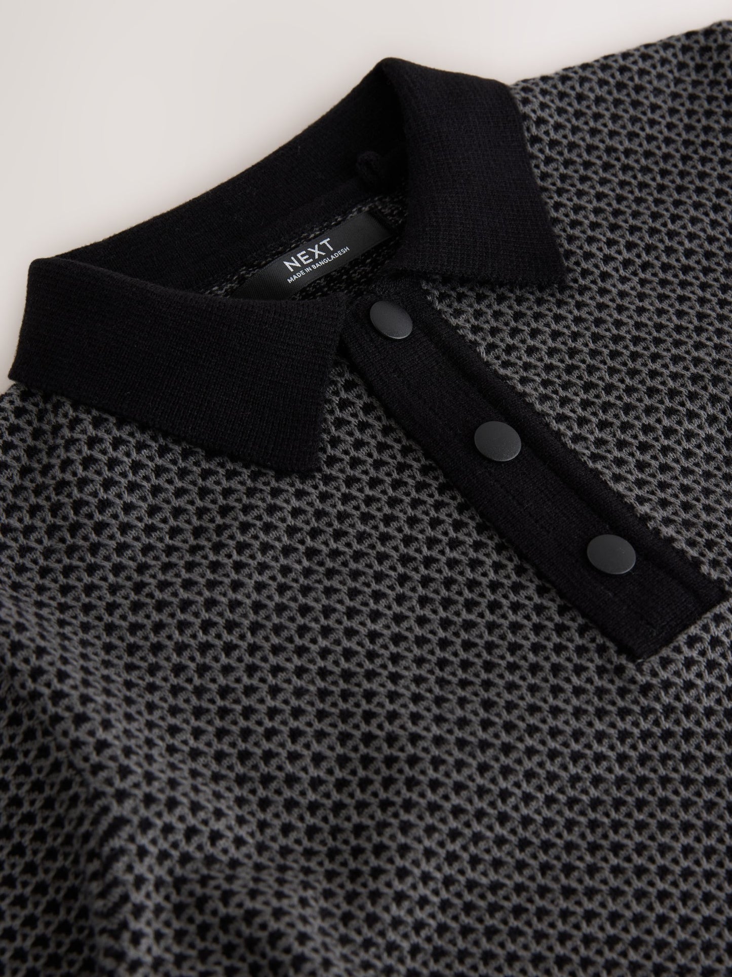 Dsiney Kidz - Monochrome Textured Knitted Popper Neck Polo Shirt (3-16yrs) image 4