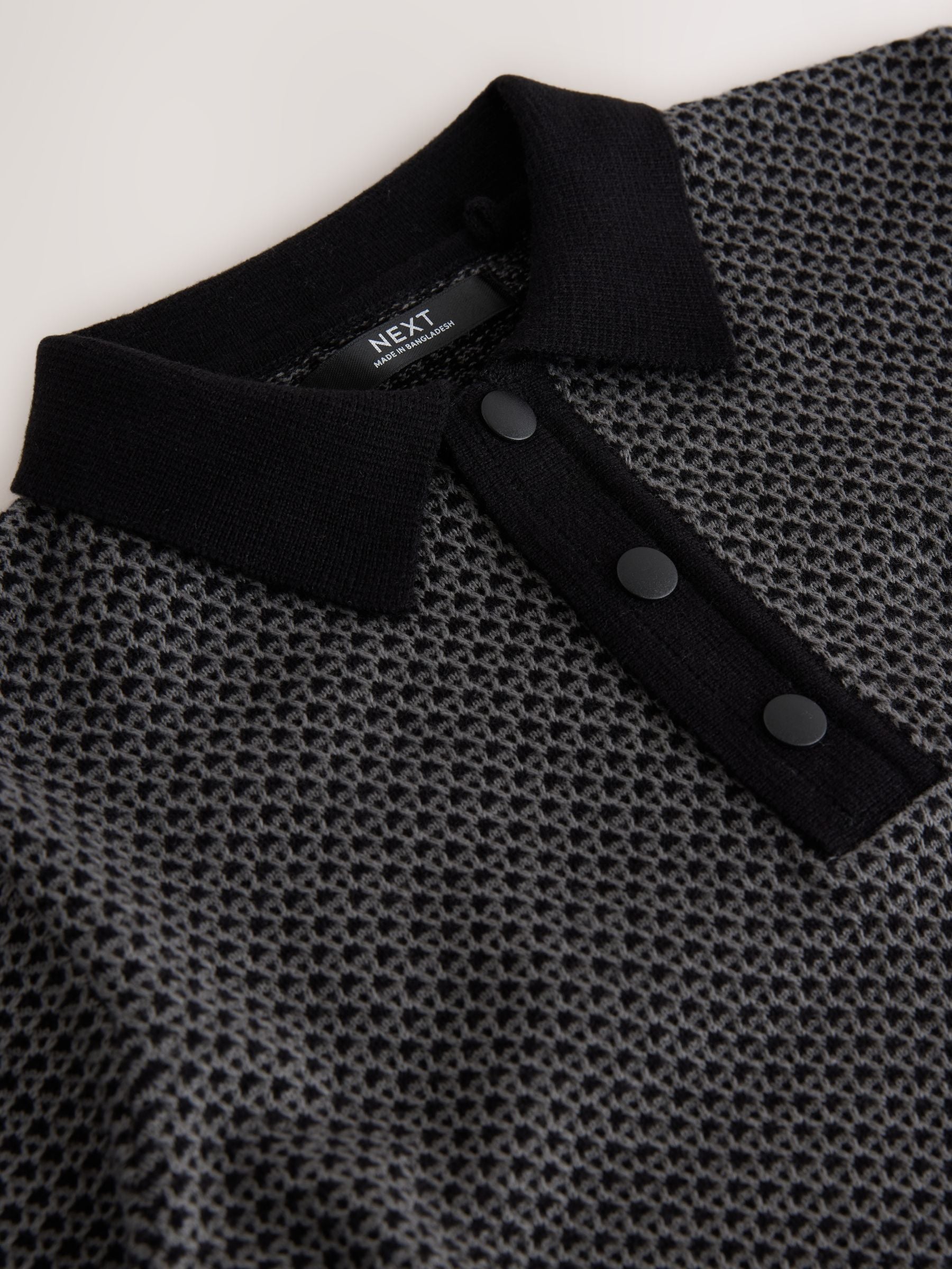 Dsiney Kidz - Monochrome Textured Knitted Popper Neck Polo Shirt (3-16yrs) image 4