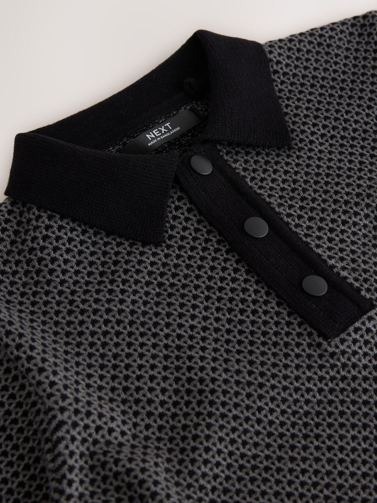 Dsiney Kidz - Monochrome Textured Knitted Popper Neck Polo Shirt (3-16yrs) image 4