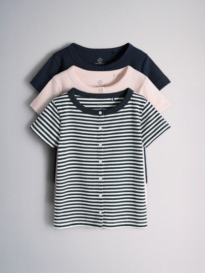 Dsiney Kidz - The Set 3 Pack Button Through Short Sleeve Rib Cardigans Navy/Pink/Stripe image 1