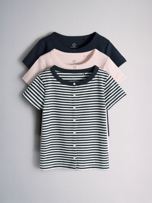 Dsiney Kidz - The Set 3 Pack Button Through Short Sleeve Rib Cardigans Navy/Pink/Stripe image 1