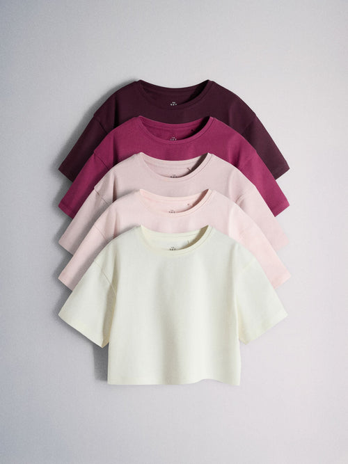 Dsiney Kidz - The Set 5 Pack Cropped Oversized T-Shirt Pink/Purple/White image 1