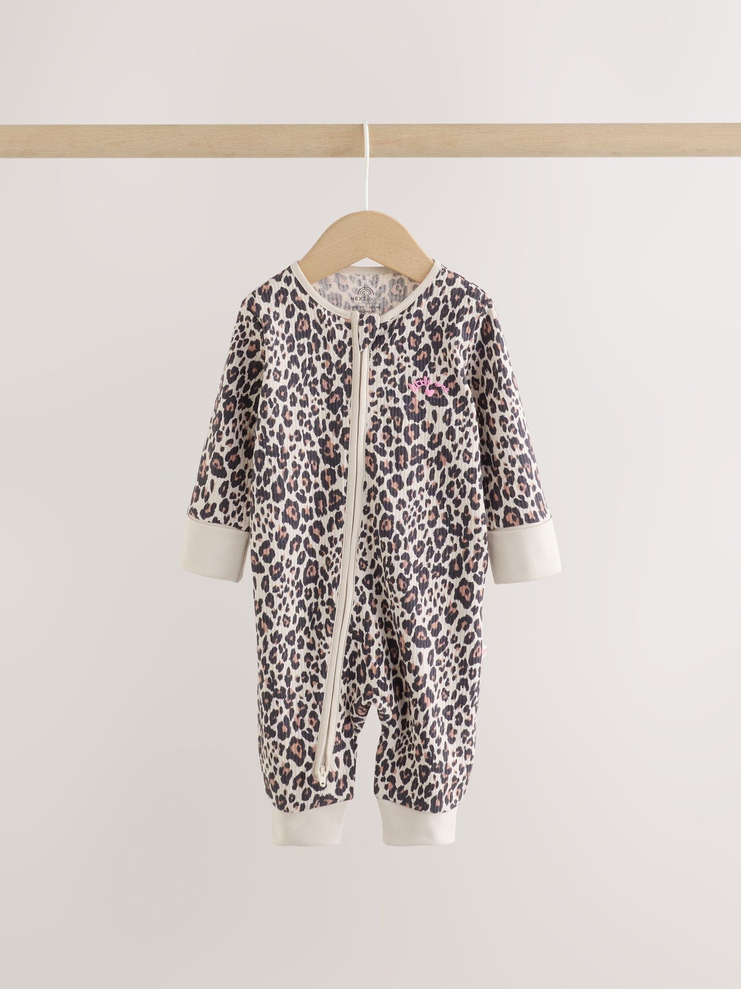 Pink Animal Print Two Way Zip Baby Sleepsuits 3 Pack (0mths-3yrs) image 2