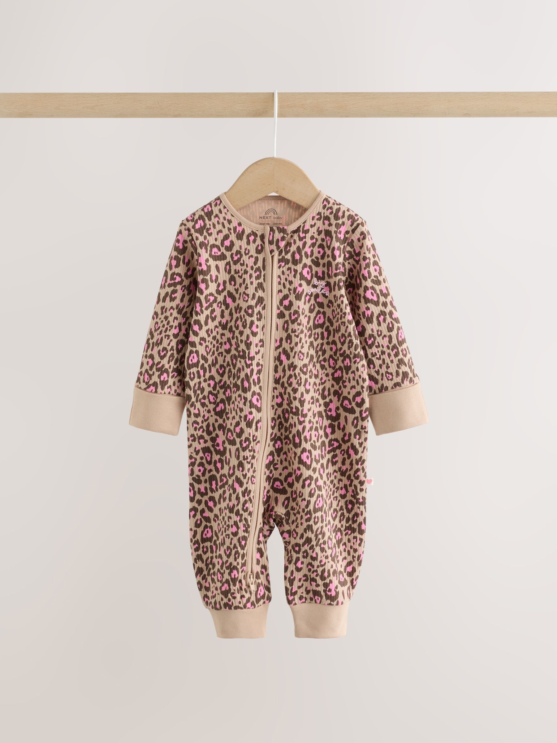Pink Animal Print Two Way Zip Baby Sleepsuits 3 Pack (0mths-3yrs) image 4