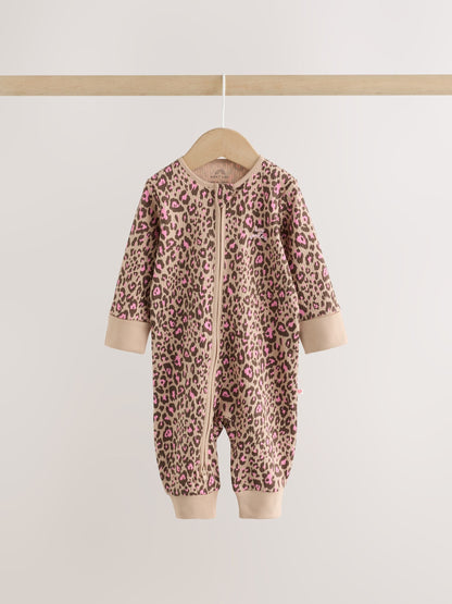 Pink Animal Print Two Way Zip Baby Sleepsuits 3 Pack (0mths-3yrs) image 4