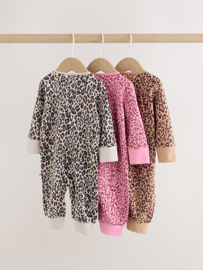 Pink Animal Print Two Way Zip Baby Sleepsuits 3 Pack (0mths-3yrs) image 5