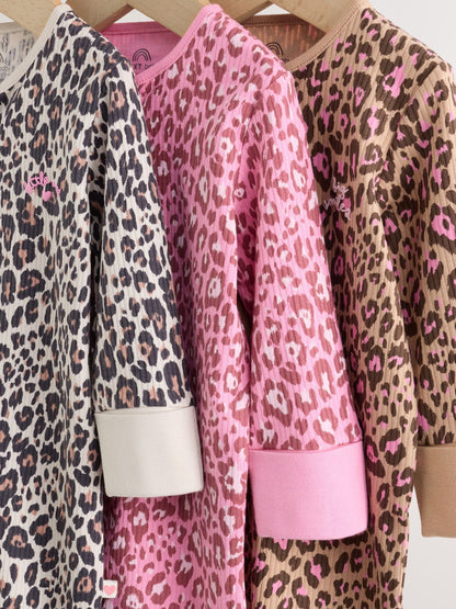 Pink Animal Print Two Way Zip Baby Sleepsuits 3 Pack (0mths-3yrs) image 7