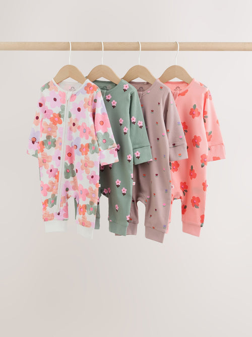 Orange Floral Baby Sleepsuits 4 Pack (0mths-3yrs) image 1