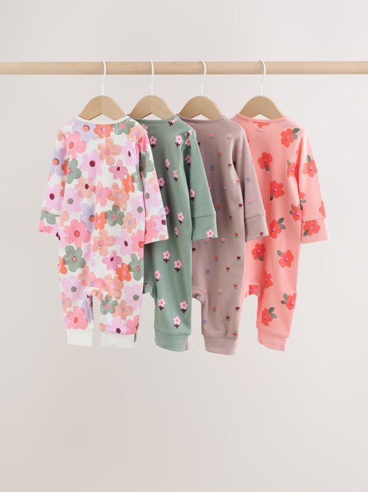Orange Floral Baby Sleepsuits 4 Pack (0mths-3yrs) image 2