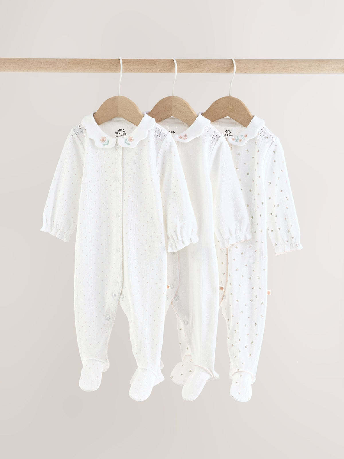 Dsiney Kidz - White Collar Baby Sleepsuits 3 Pack (0-2yrs) image 1