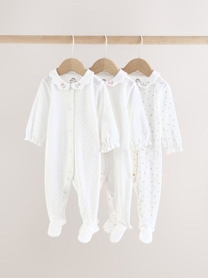 Dsiney Kidz - White Collar Baby Sleepsuits 3 Pack (0-2yrs) image 1