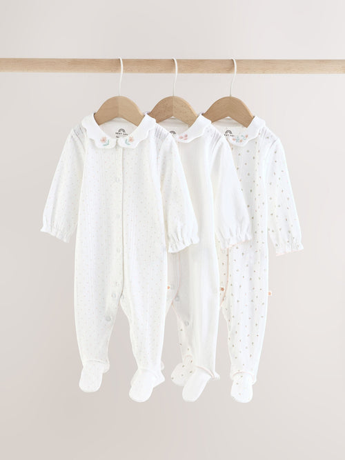 Dsiney Kidz - White Collar Baby Sleepsuits 3 Pack (0-2yrs) image 1