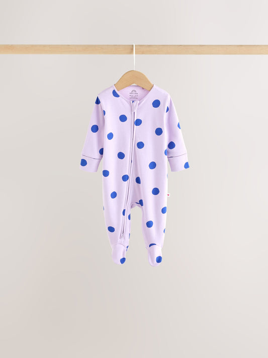 Purple/Pink Two Way Zip Baby Sleepsuits 5 Pack (0mths-2yrs) image 2