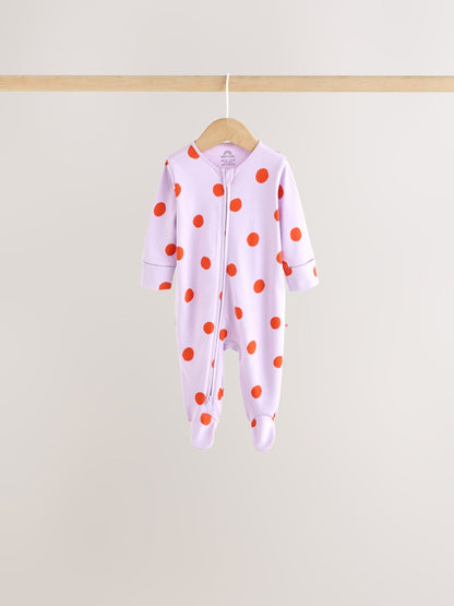 Purple/Pink Two Way Zip Baby Sleepsuits 5 Pack (0mths-2yrs) image 4