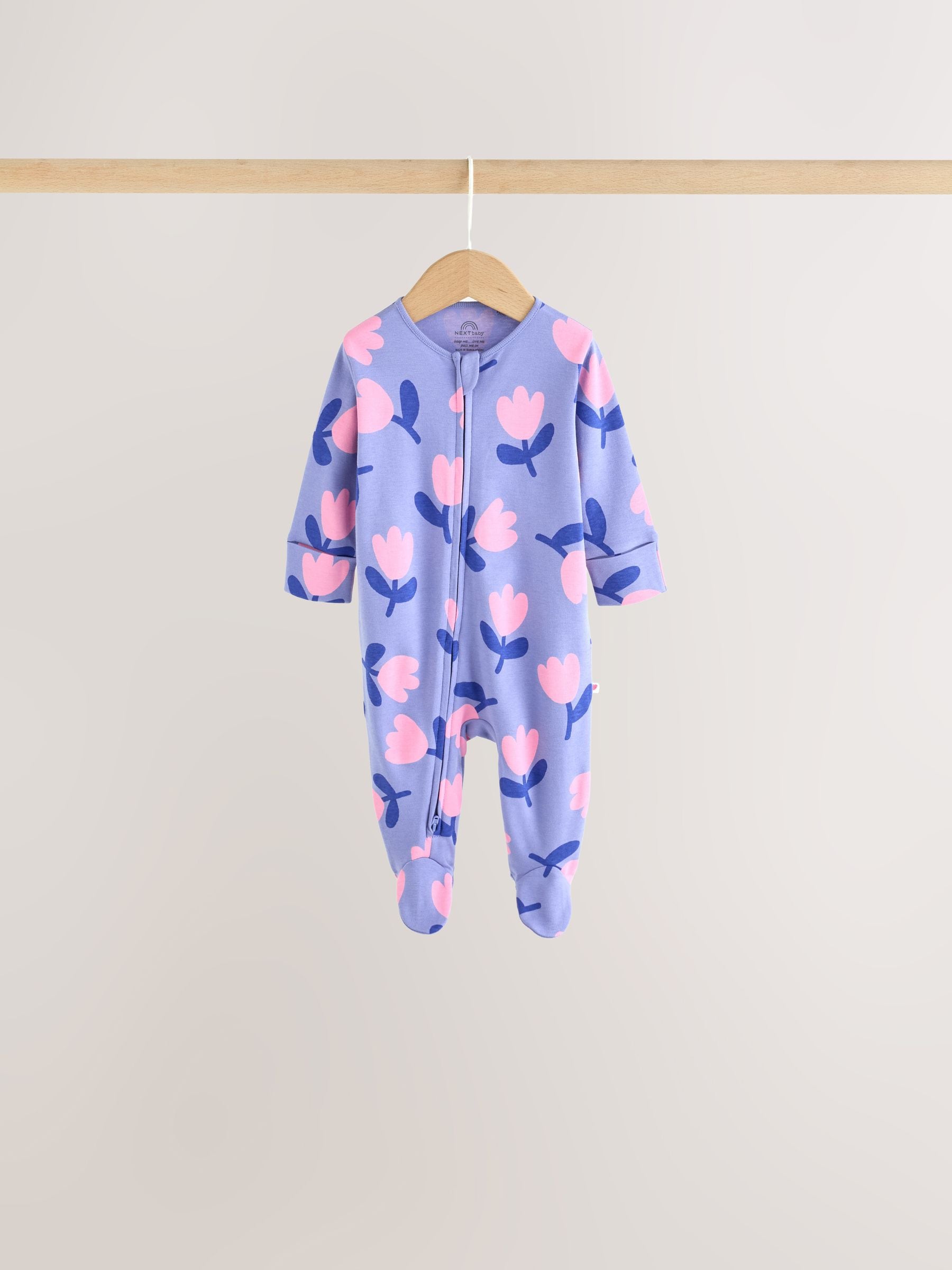 Purple/Pink Two Way Zip Baby Sleepsuits 5 Pack (0mths-2yrs) image 5
