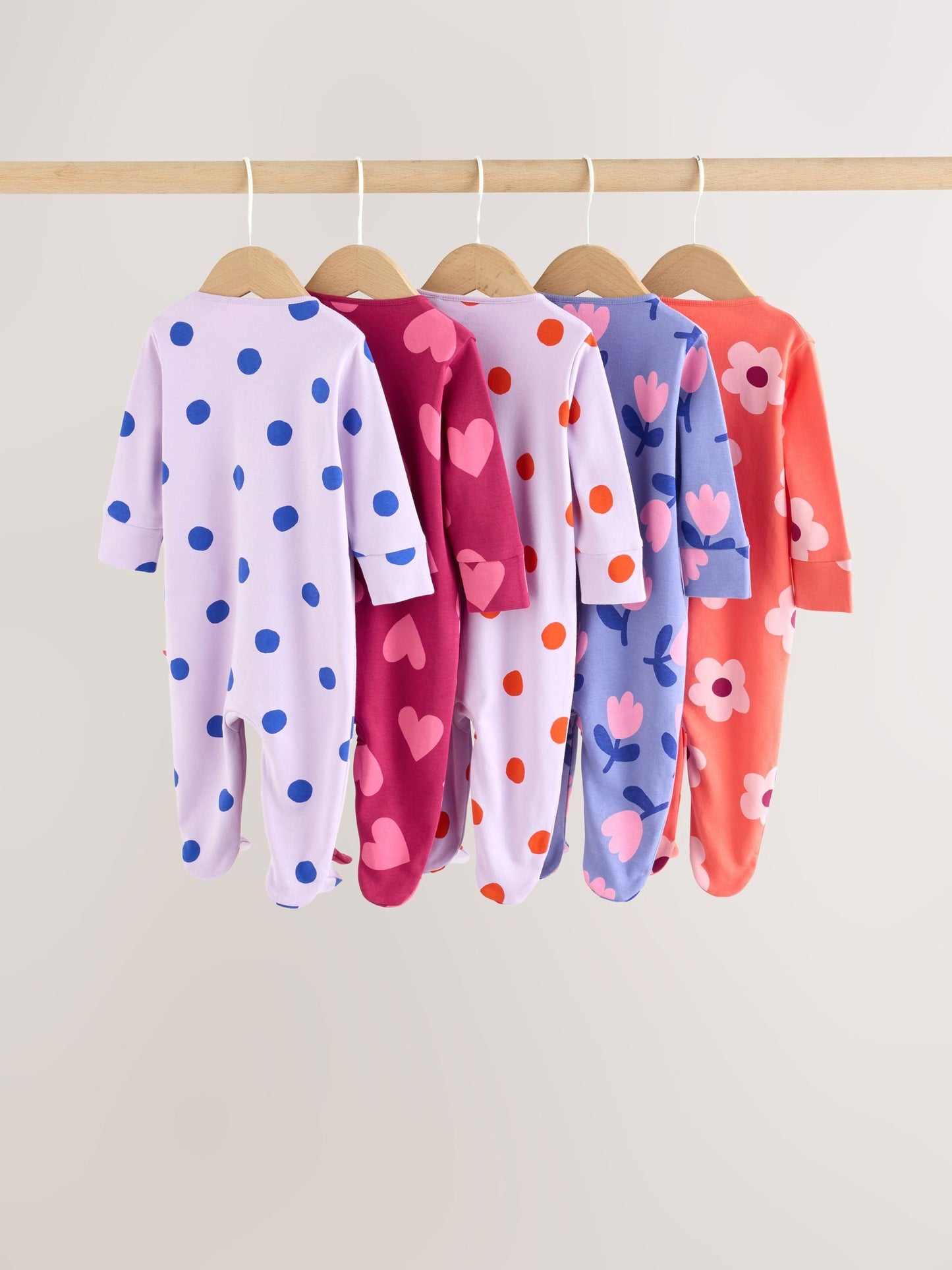 Purple/Pink Two Way Zip Baby Sleepsuits 5 Pack (0mths-2yrs) image 7