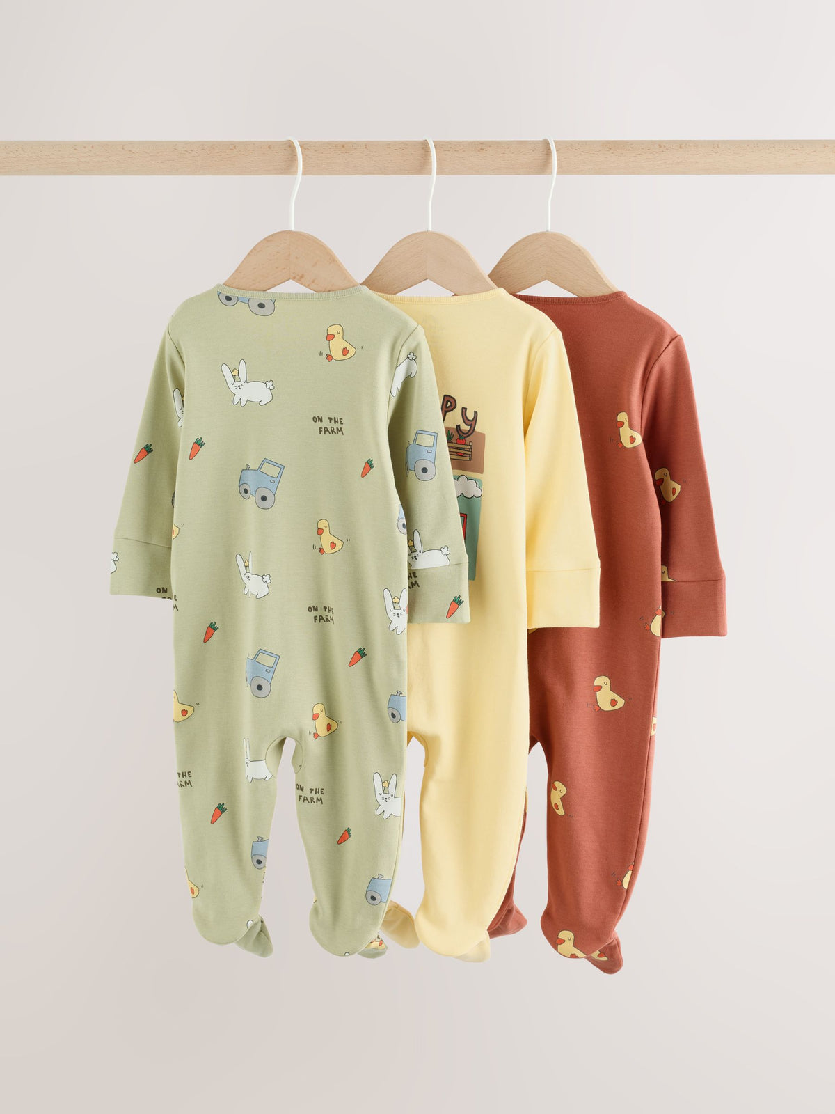 Yellow Farm Animals Two Way Zip Baby Sleepsuits 3 Pack (0mths-2yrs) image 5