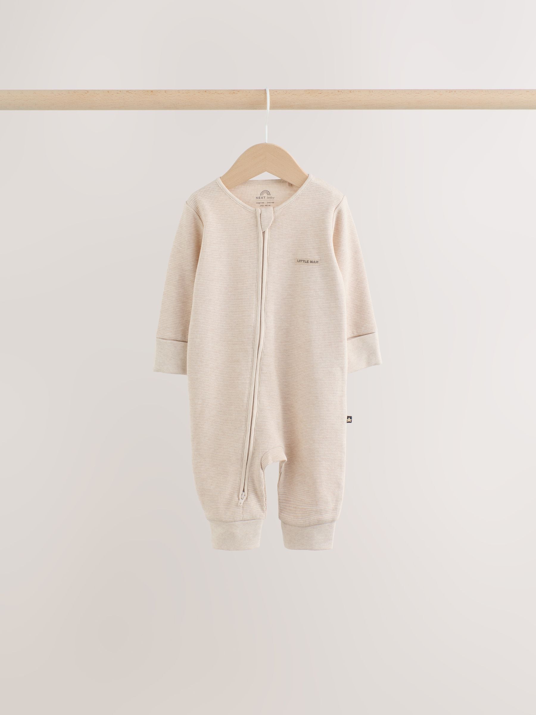 Neutral Sage Waffle Two Way Zip Baby Sleepsuits 4 Pack (0mths-3yrs) image 2