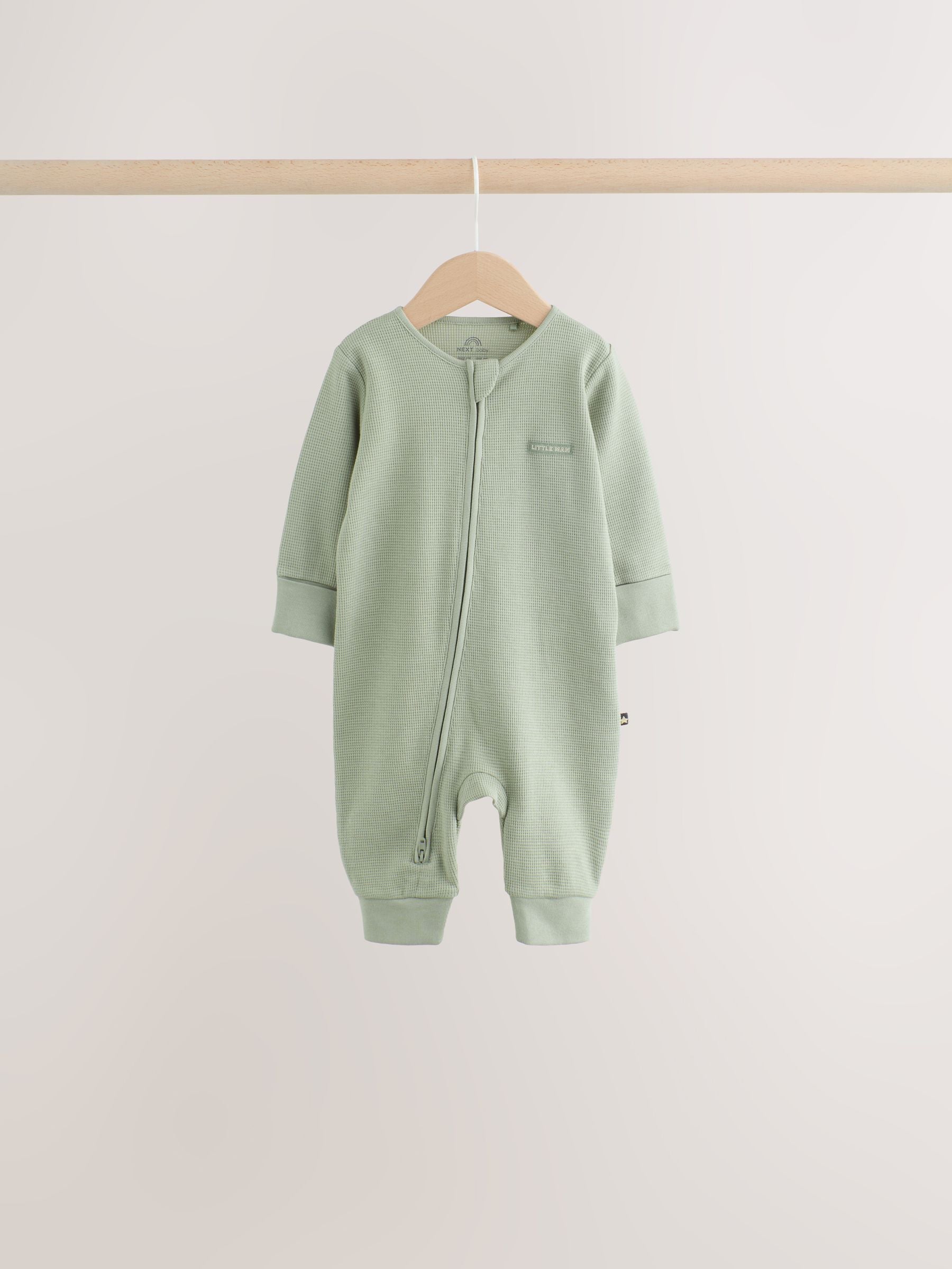 Neutral Sage Waffle Two Way Zip Baby Sleepsuits 4 Pack (0mths-3yrs) image 4