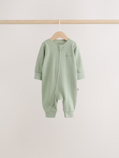Neutral Sage Waffle Two Way Zip Baby Sleepsuits 4 Pack (0mths-3yrs) image 4