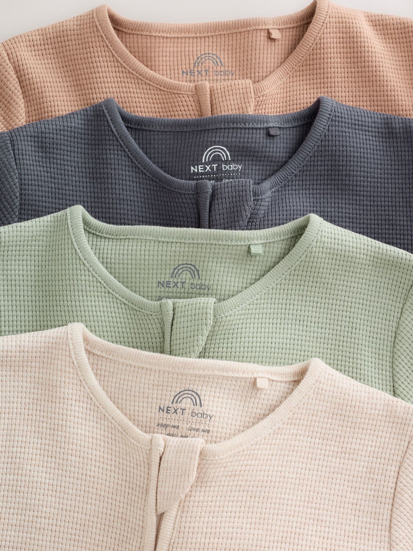 Neutral Sage Waffle Two Way Zip Baby Sleepsuits 4 Pack (0mths-3yrs) image 9