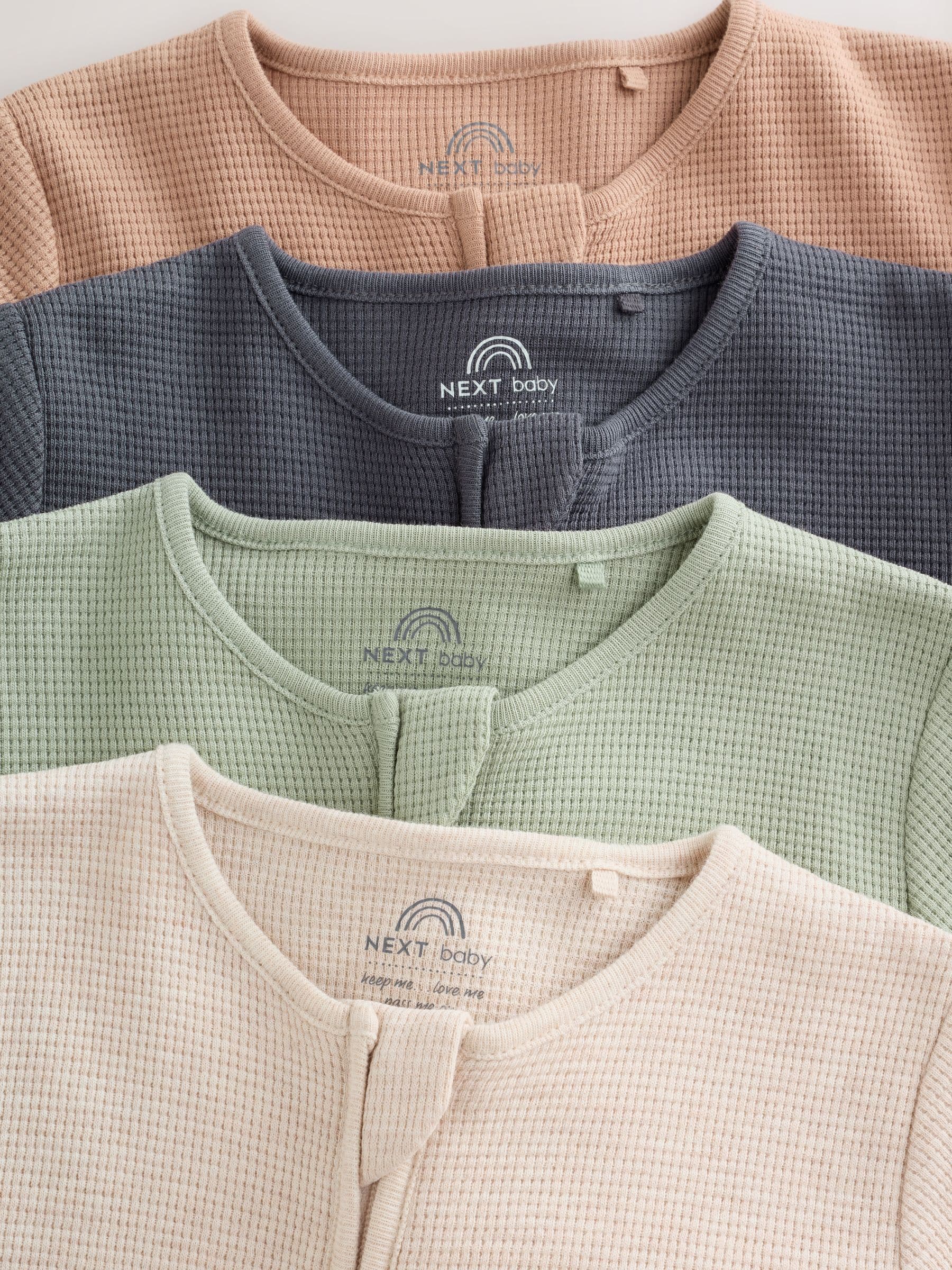 Neutral Sage Waffle Two Way Zip Baby Sleepsuits 4 Pack (0mths-3yrs) image 9