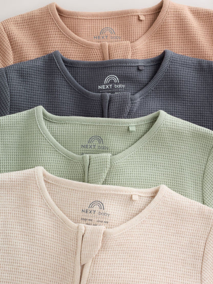 Neutral Sage Waffle Two Way Zip Baby Sleepsuits 4 Pack (0mths-3yrs) image 9