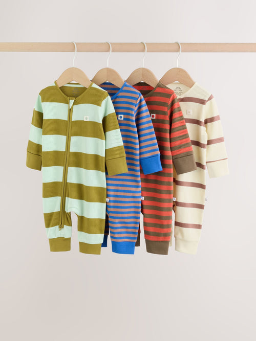Blue/Green Stripe Two Way Zip Baby Sleepsuits 4 Pack (0mths-3yrs) image 1