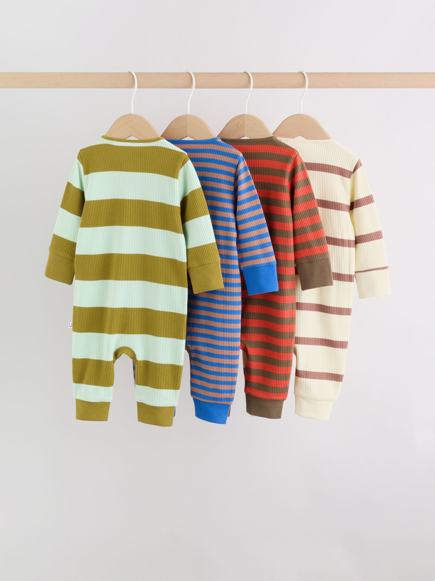 Blue/Green Stripe Two Way Zip Baby Sleepsuits 4 Pack (0mths-3yrs) image 5