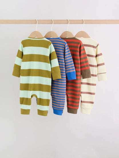 Blue/Green Stripe Two Way Zip Baby Sleepsuits 4 Pack (0mths-3yrs) image 5