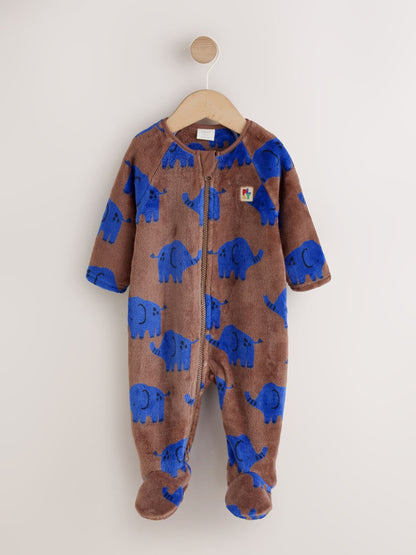 Brown Elephant Fleece Baby Sleepsuit image 1