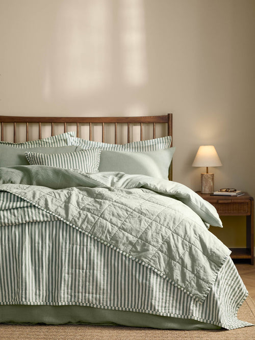 Yard ForestBay Green Hebden Stripe Stonewashed Cotton Bedspread image 1
