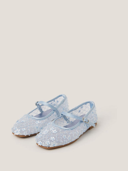 Monsoon Blue Flower Sparkle Mesh Ballet Flats image 1