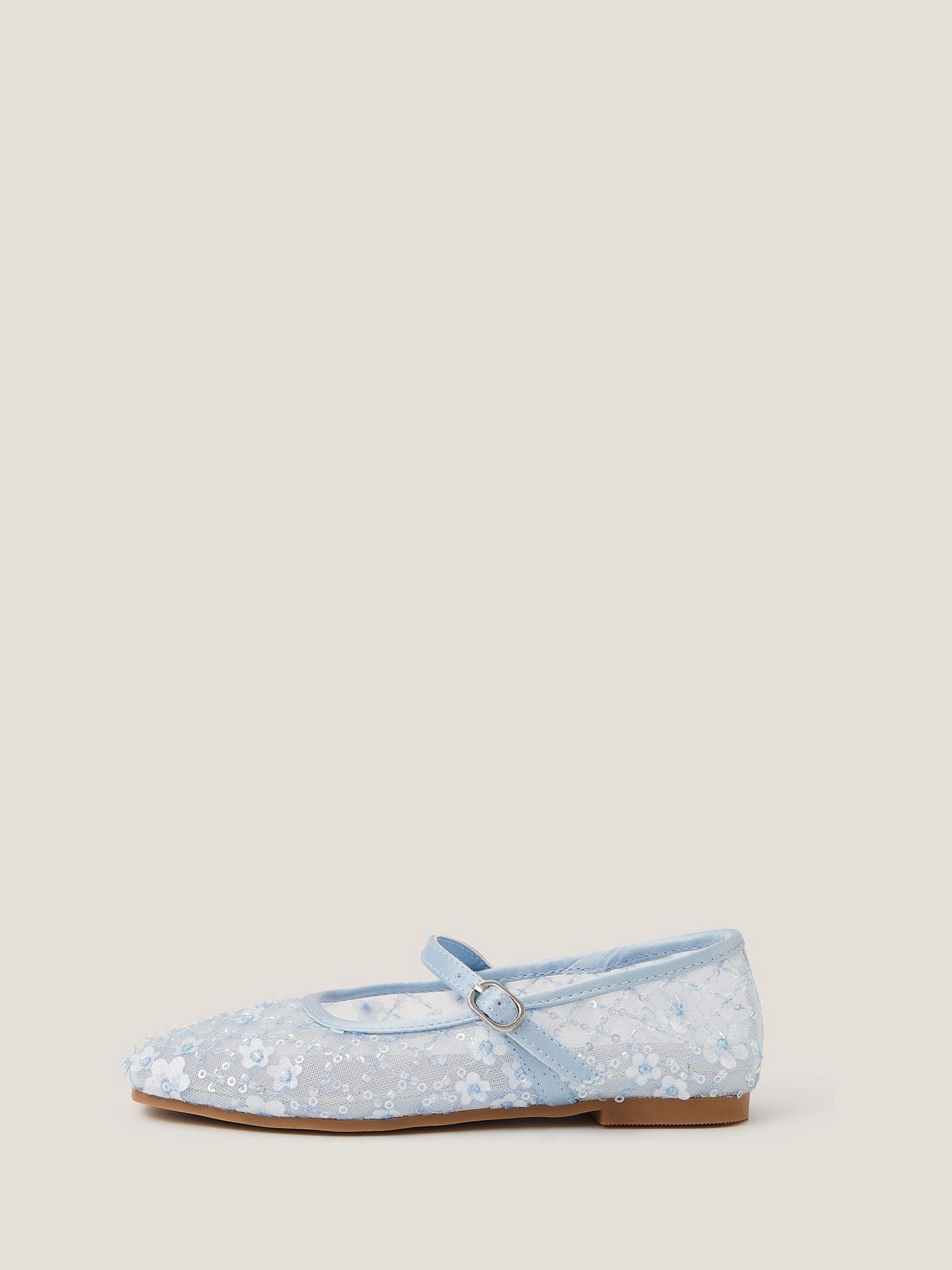 Monsoon Blue Flower Sparkle Mesh Ballet Flats image 3