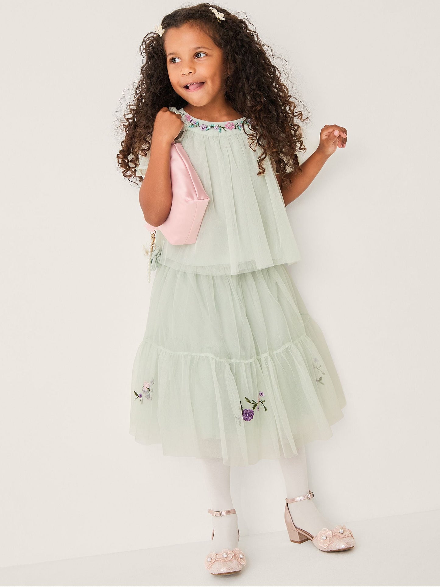 Monsoon Green Amina Floral Tulle Top & Skirt Set image 1
