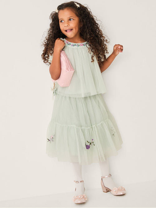 Monsoon Green Amina Floral Tulle Top & Skirt Set image 1