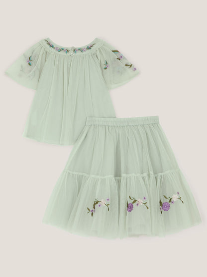 Monsoon Green Amina Floral Tulle Top & Skirt Set image 3