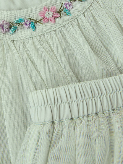 Monsoon Green Amina Floral Tulle Top & Skirt Set image 4
