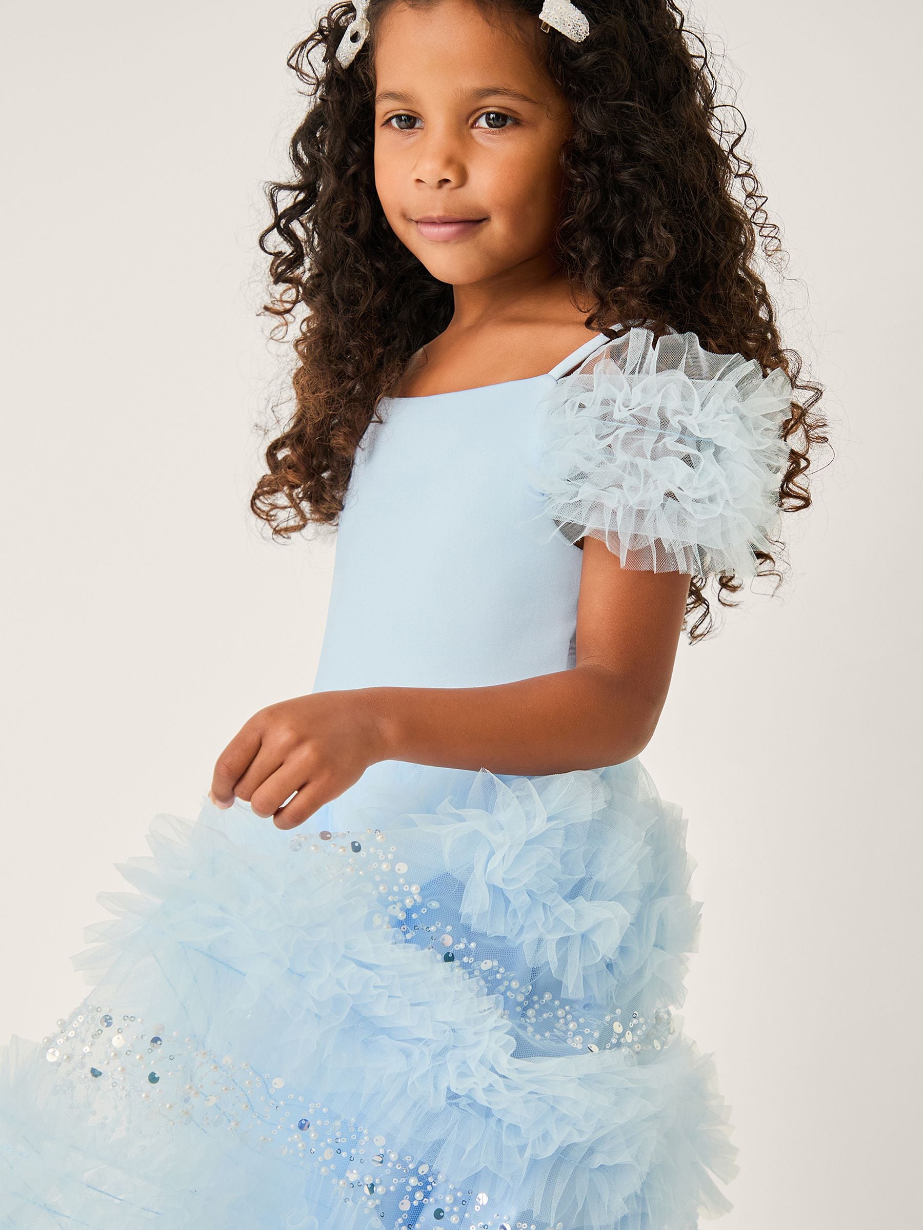 Monsoon Blue Nyla Embellished Ruffle Party Dress image 1