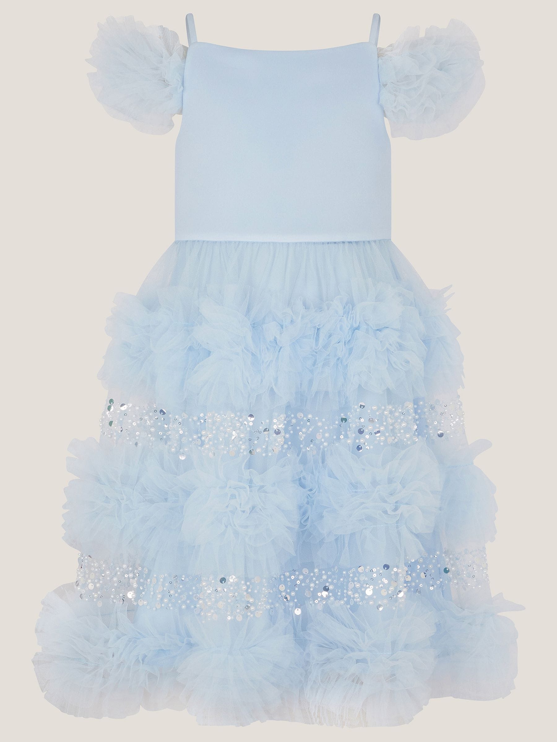 Monsoon Blue Nyla Embellished Ruffle Party Dress image 2