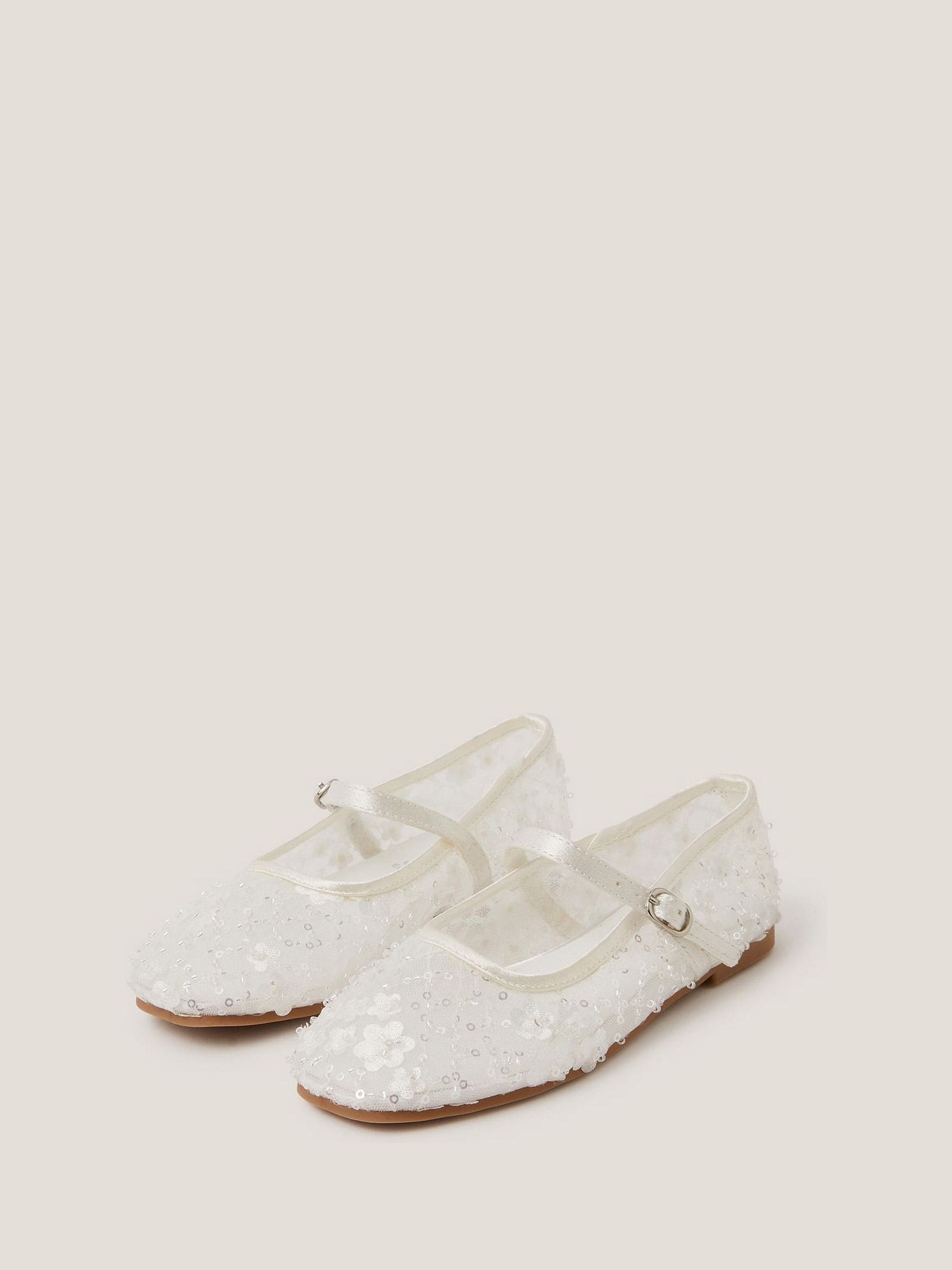 Monsoon Cream Flower Sparkle Mesh Ballet Flats image 1