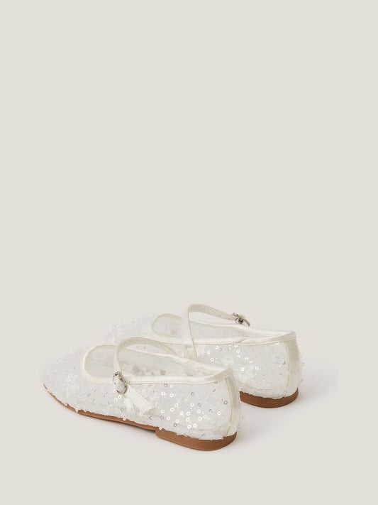 Monsoon Cream Flower Sparkle Mesh Ballet Flats image 2