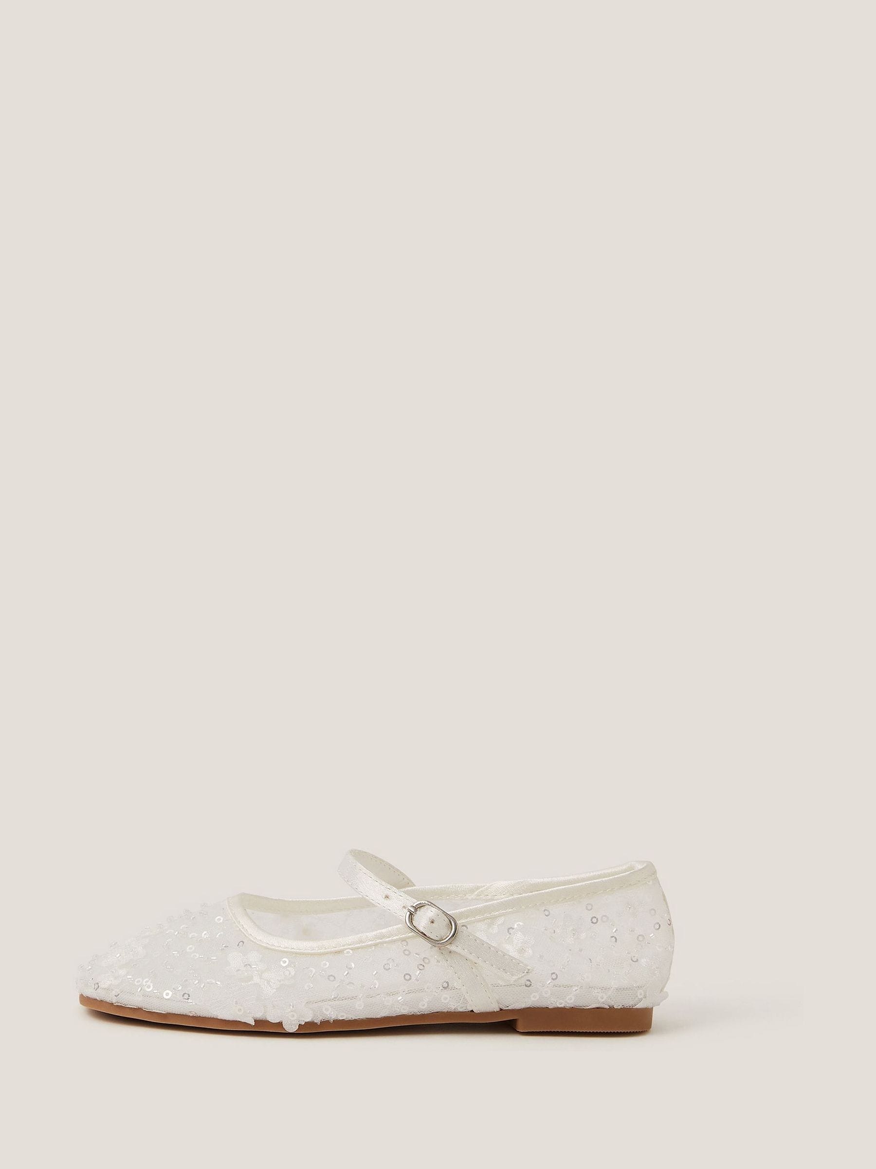 Monsoon Cream Flower Sparkle Mesh Ballet Flats image 3