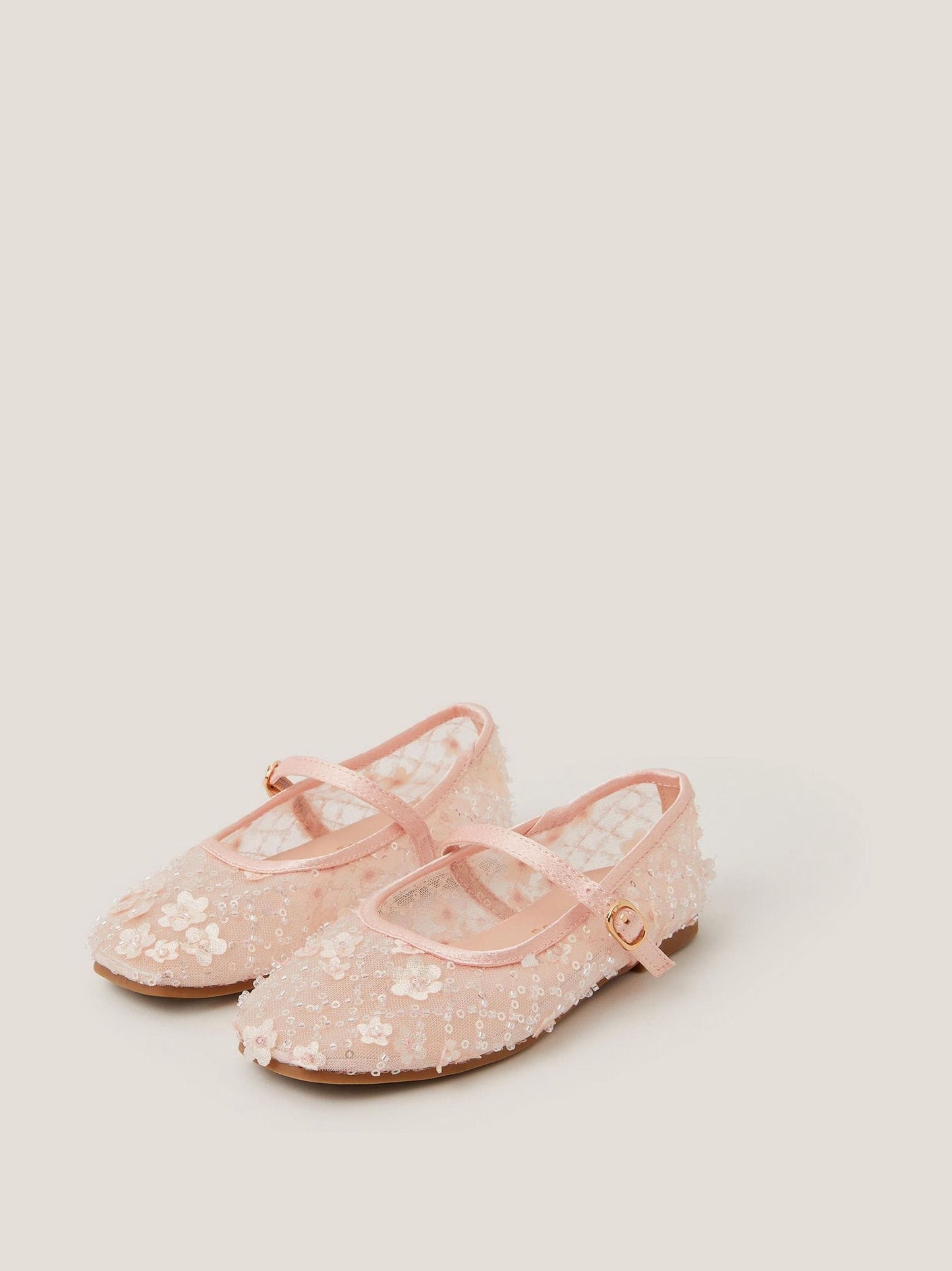 Monsoon Pink Flower Sparkle Mesh Ballet Flats image 1