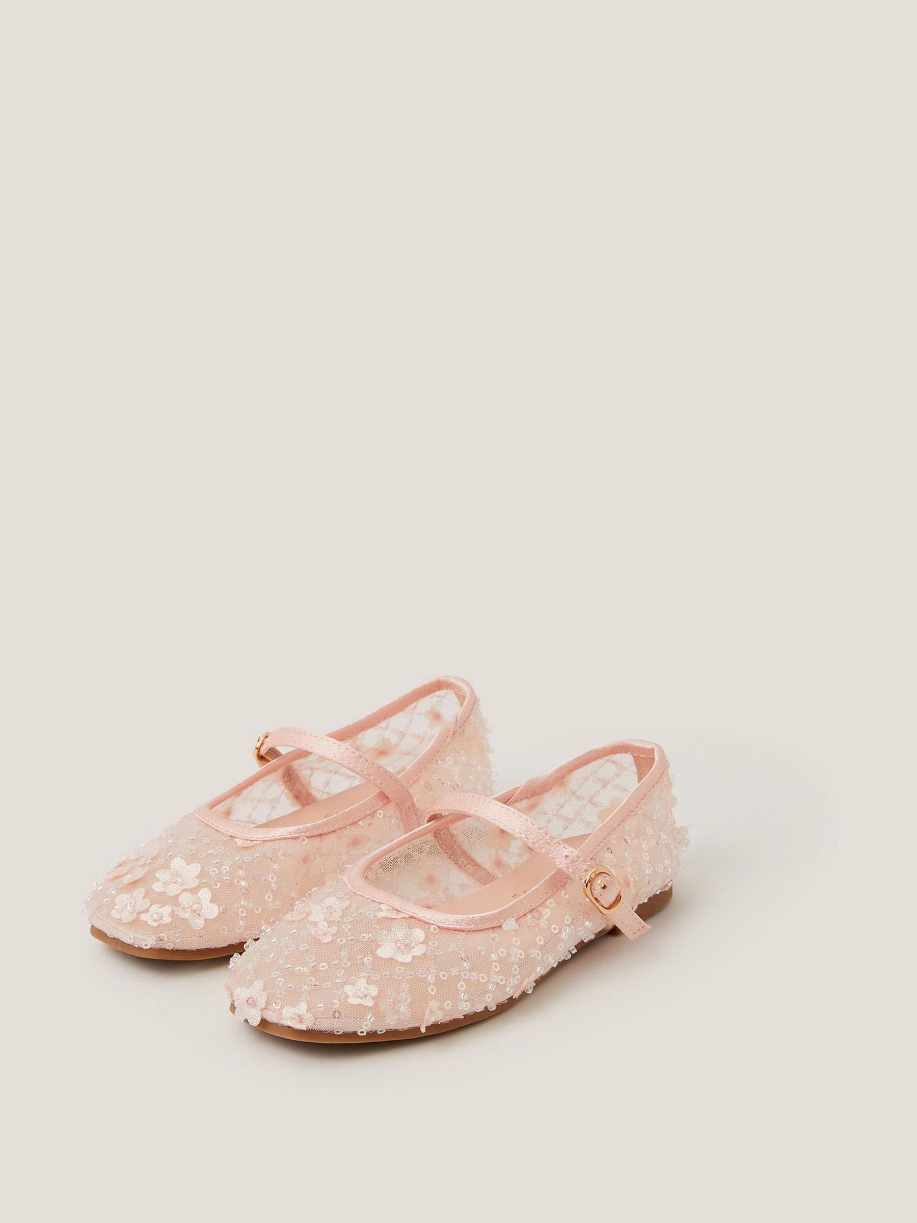 Monsoon Pink Flower Sparkle Mesh Ballet Flats image 1