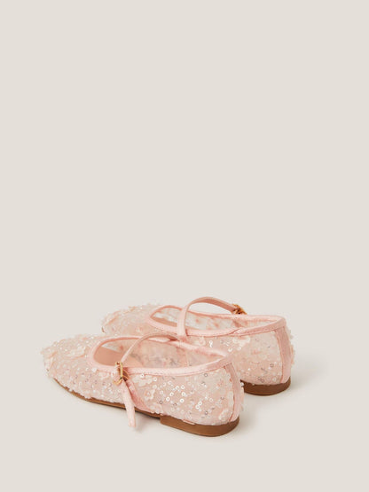 Monsoon Pink Flower Sparkle Mesh Ballet Flats image 2