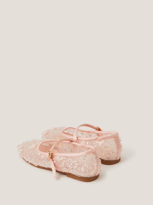 Monsoon Pink Flower Sparkle Mesh Ballet Flats image 2