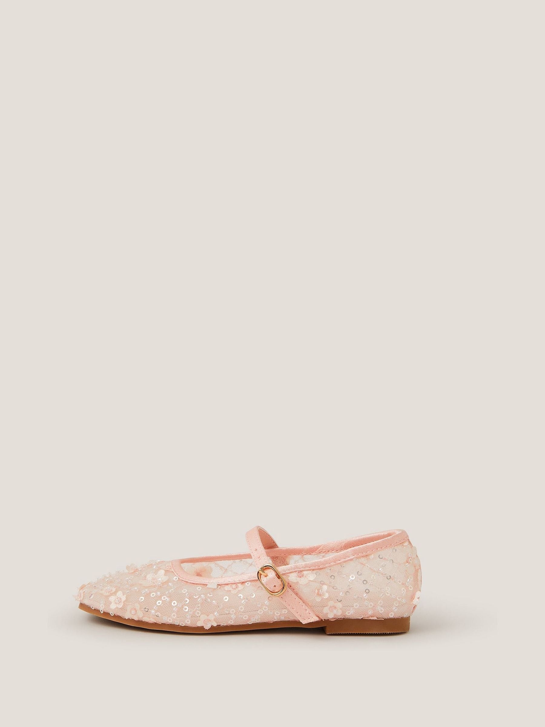 Monsoon Pink Flower Sparkle Mesh Ballet Flats image 3