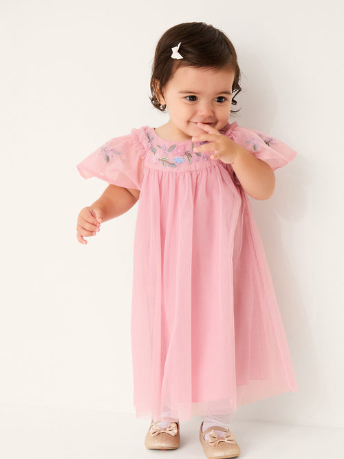 Monsoon Pink Evita Floral Embroidered Swing Dress image 1