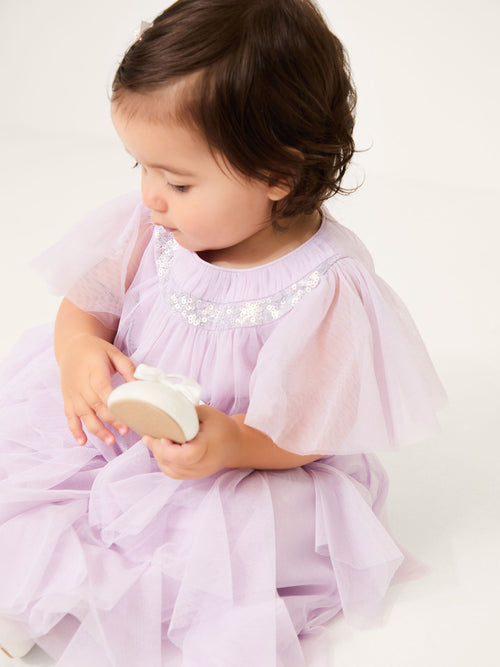 Monsoon Lilac Purple Nessa Sparkle Collar Waterfall Dress image 1